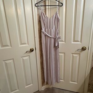 Forever 21 White Jumpsuit with Red and Navy Stripes